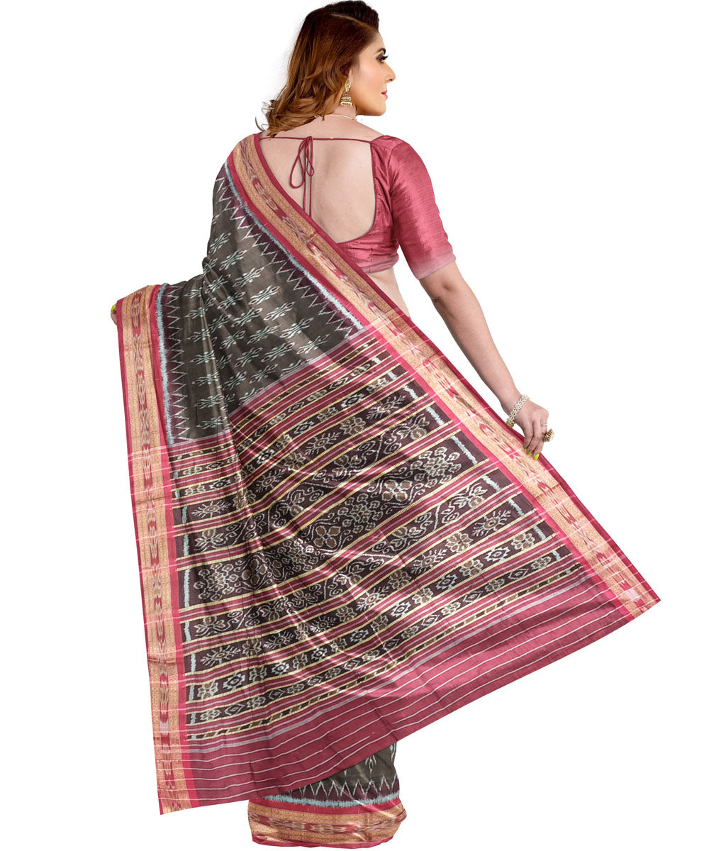 Deep brown red cotton handloom nuapatna saree