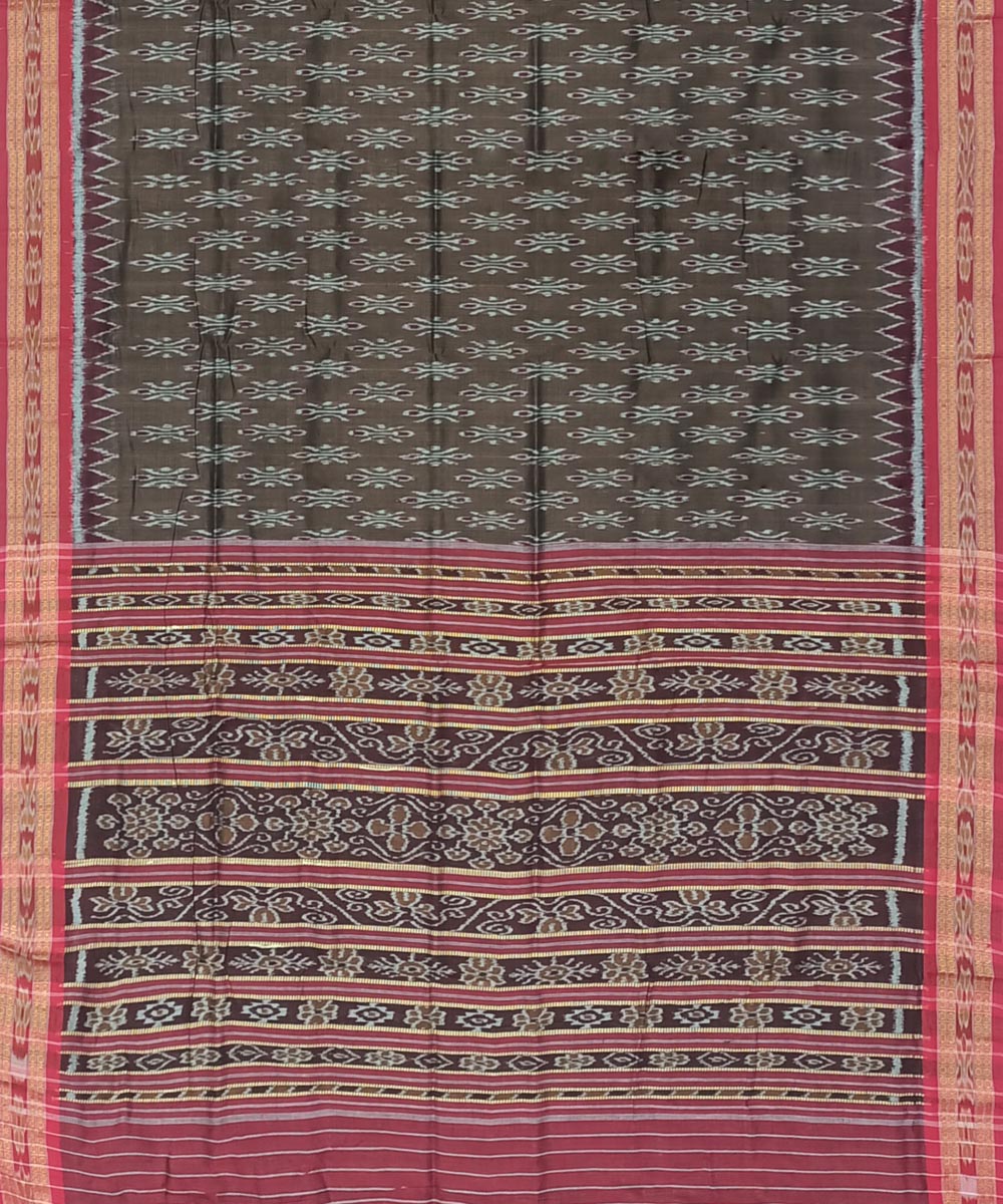 Deep brown red cotton handloom nuapatna saree