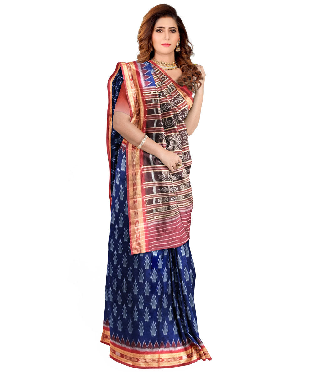 Denim blue maroon cotton handloom nuapatna saree