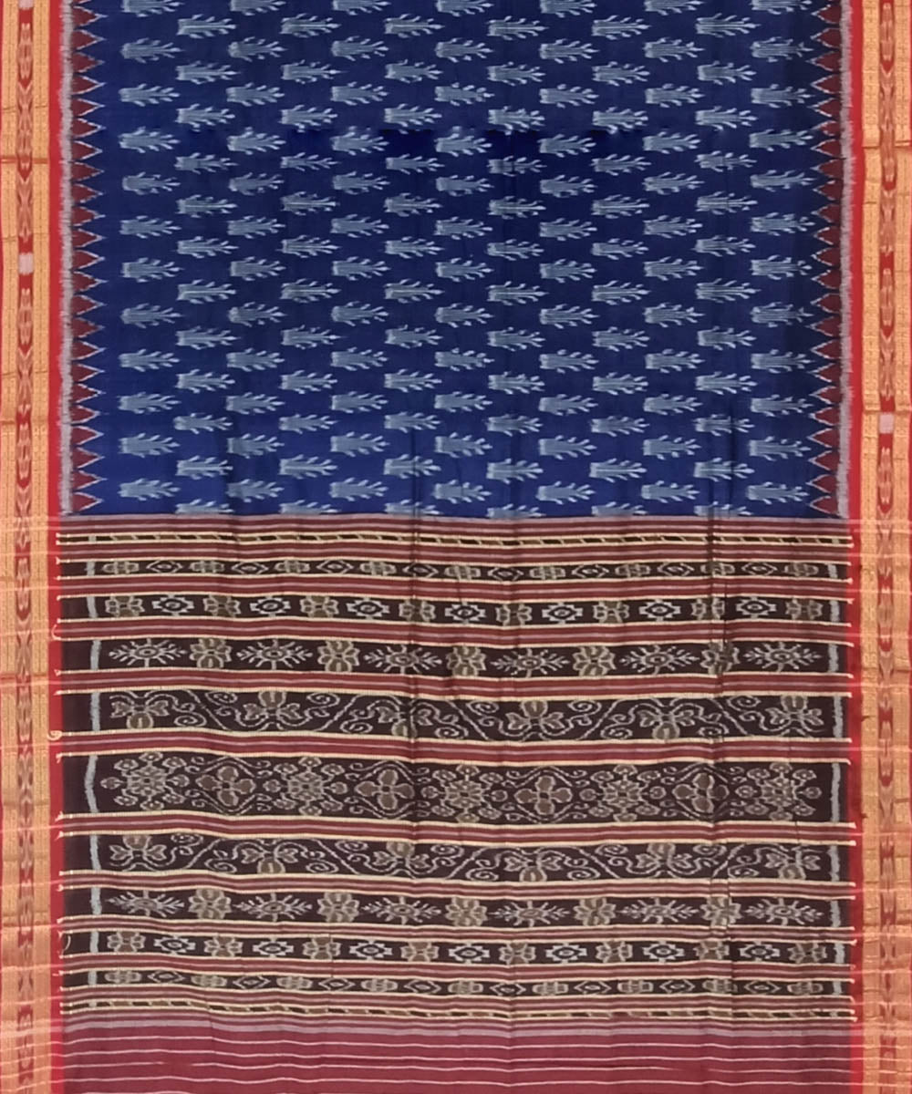 Denim blue maroon cotton handloom nuapatna saree