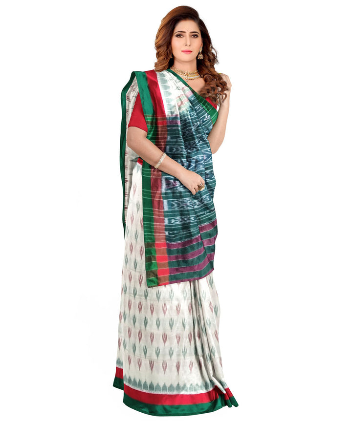 Offwhite green cotton handloom nuapatna saree