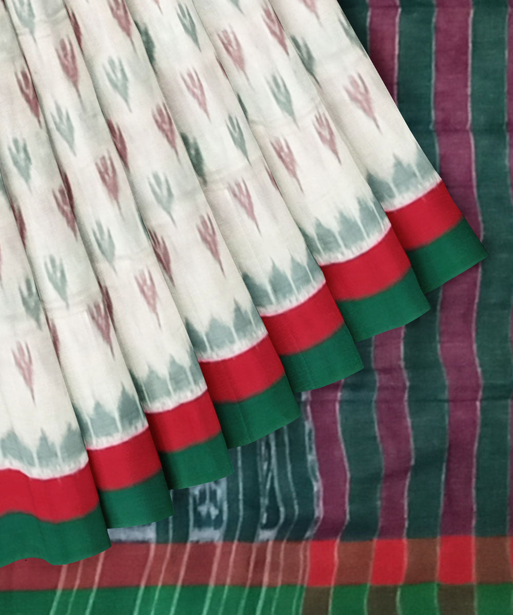 Offwhite green cotton handloom nuapatna saree