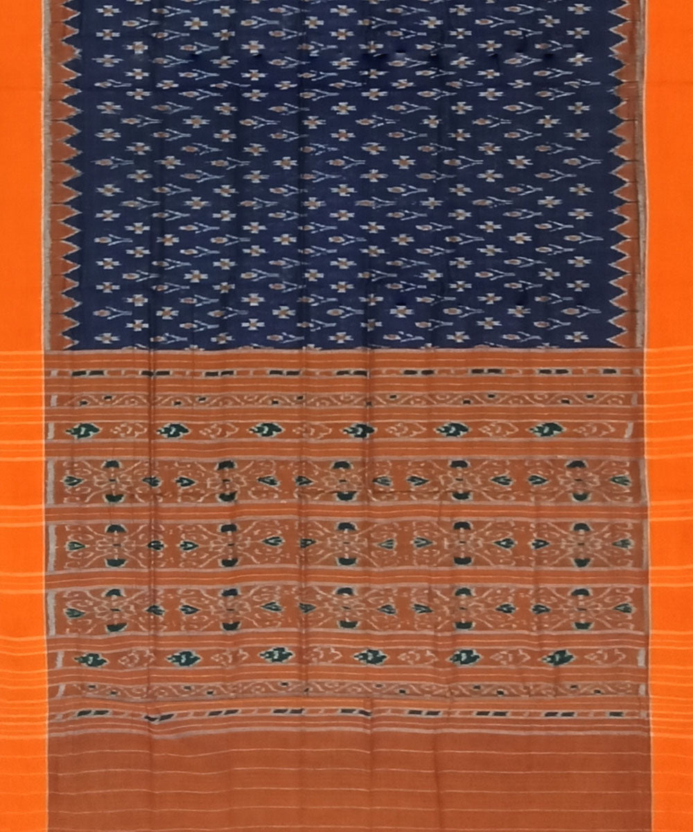 Navy blue orange cotton handloom nuapatna saree