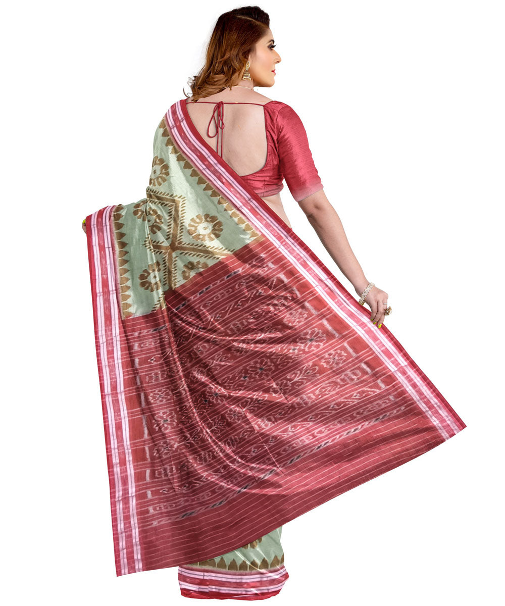 Light green red cotton handloom nuapatna saree