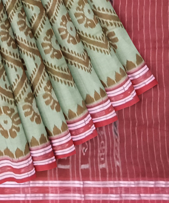 Light green red cotton handloom nuapatna saree