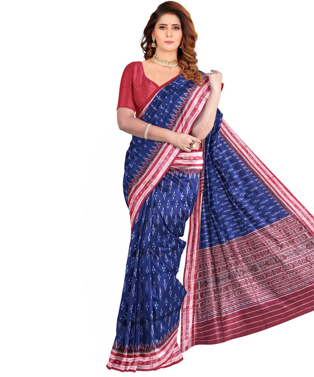Royal blue red cotton handloom nuapatna saree