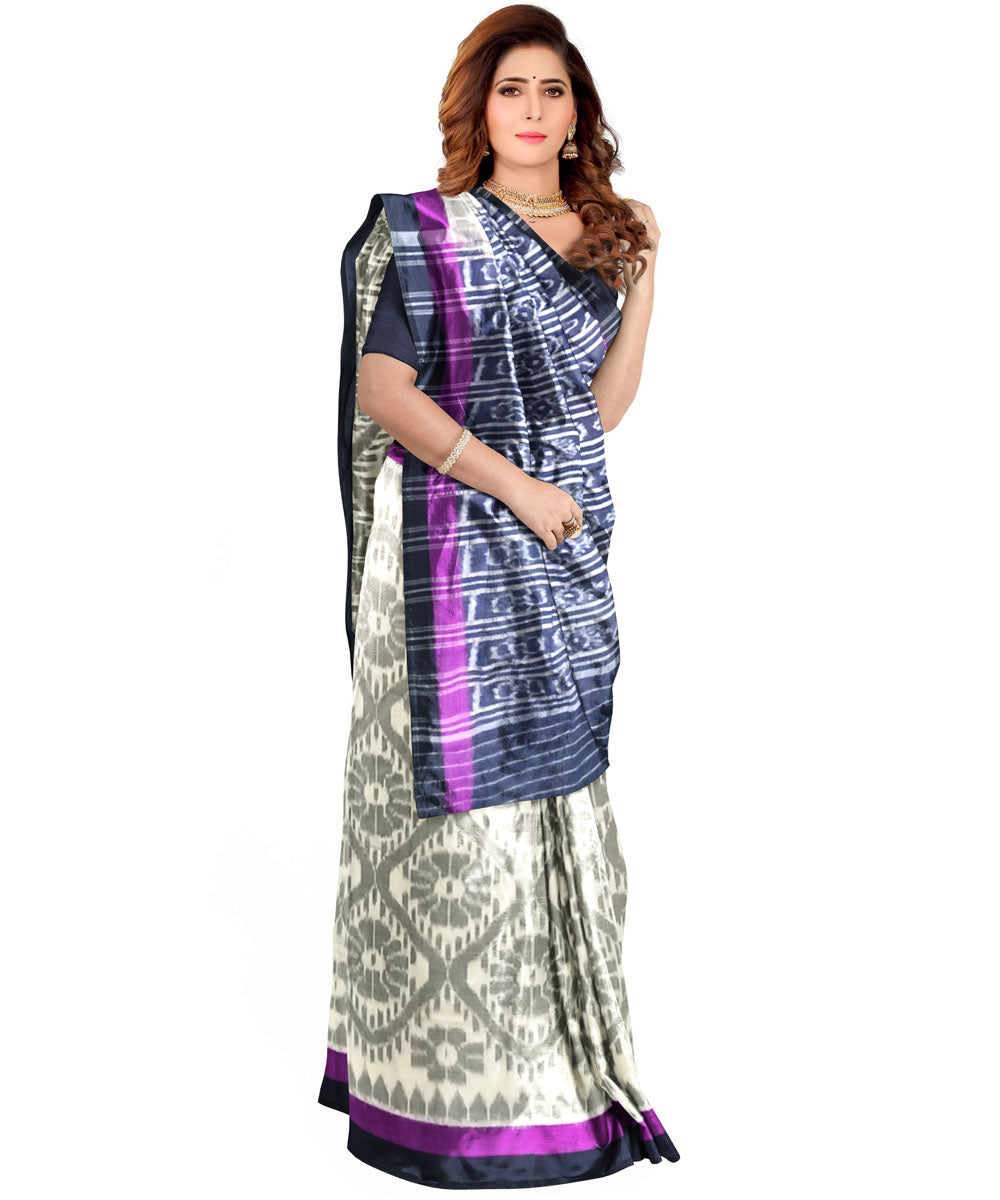Offwhite black nuapatna handloom cotton saree