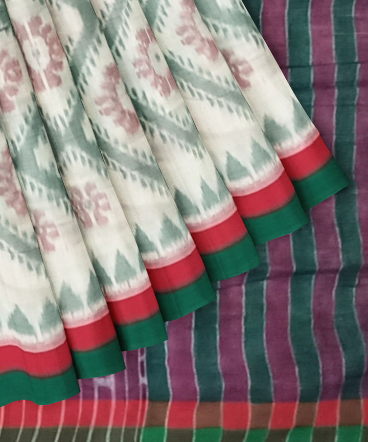 Offwhite black nuapatna handloom cotton saree