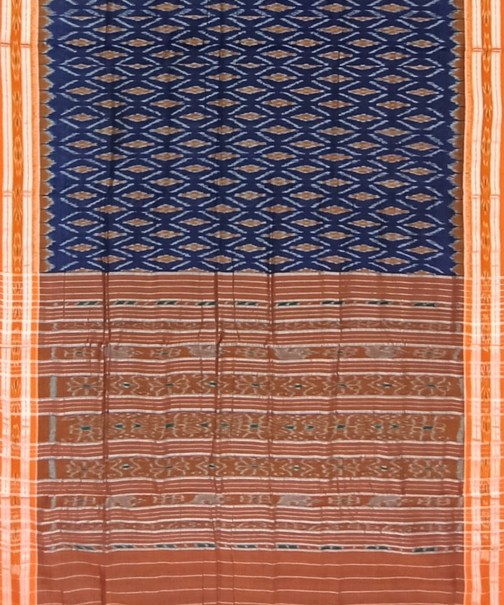 Navy blue brown cotton handloom nuapatna saree