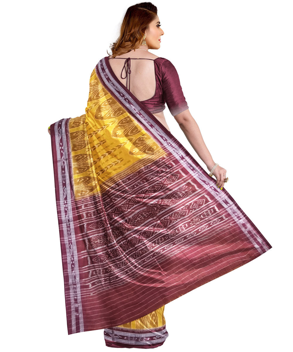 Yellow maroon handloom cotton nuapatna saree
