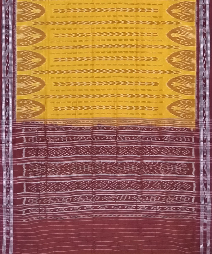 Yellow maroon handloom cotton nuapatna saree