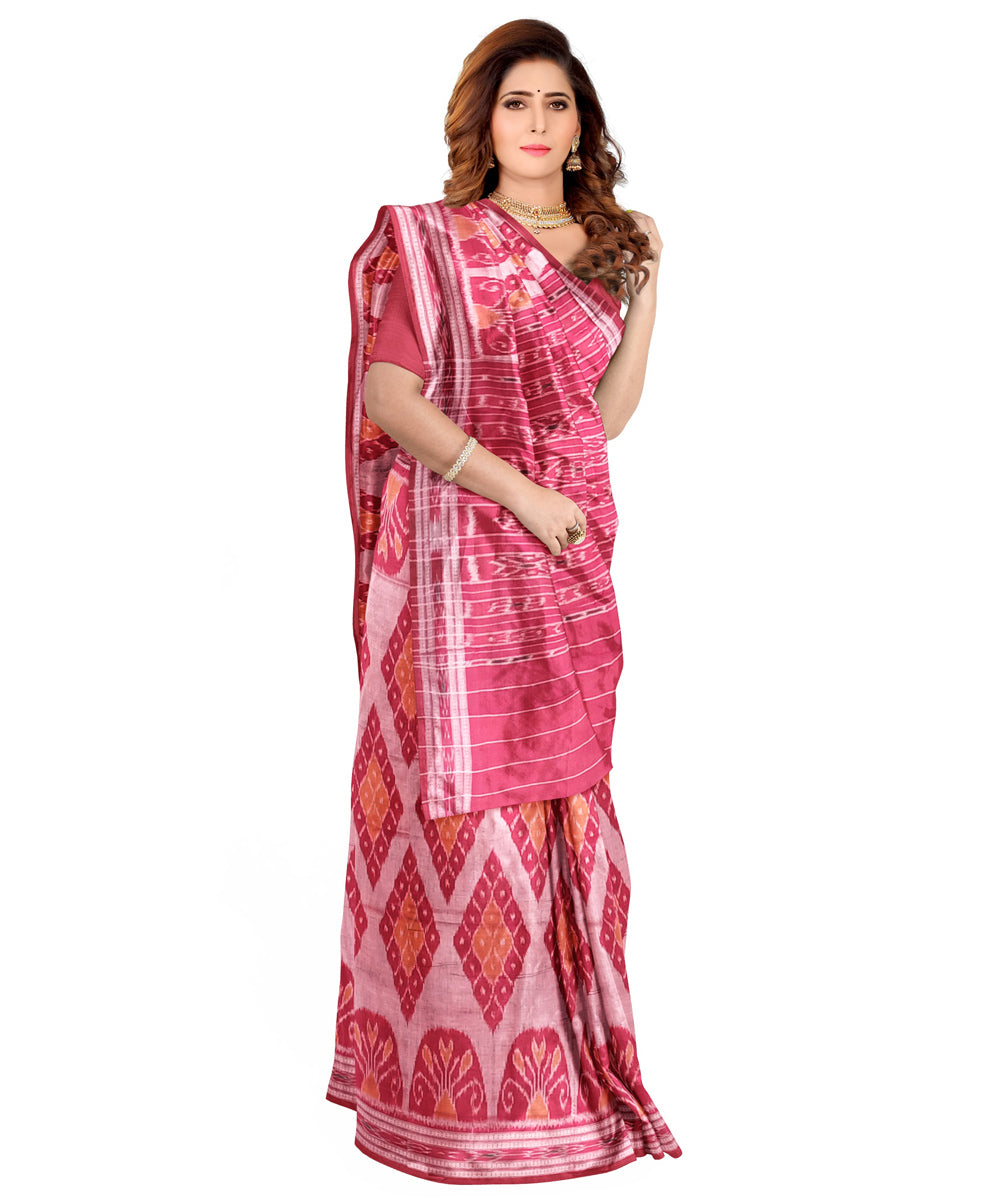 Light pink red cotton handloom nuapatna saree