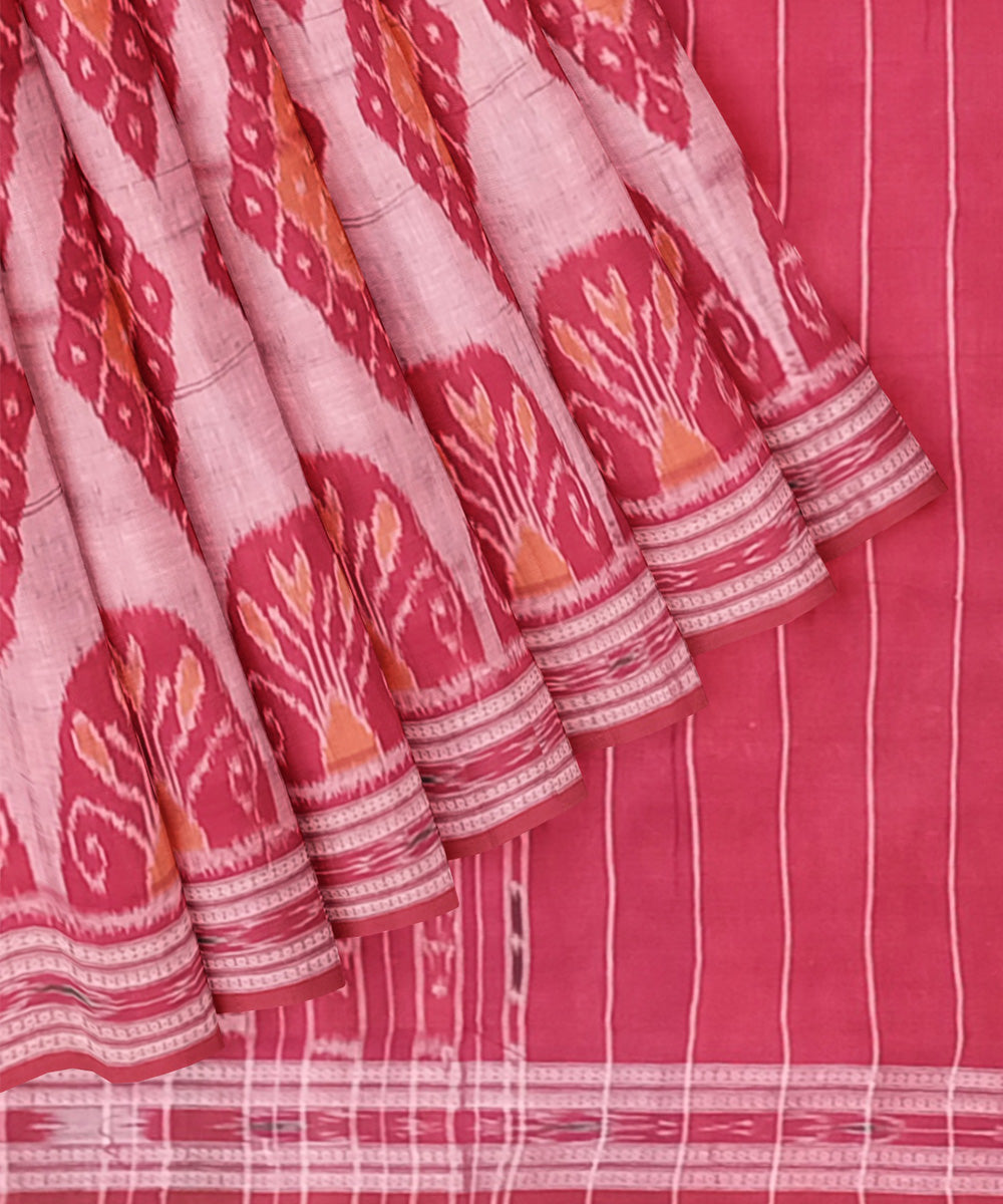 Light pink red cotton handloom nuapatna saree