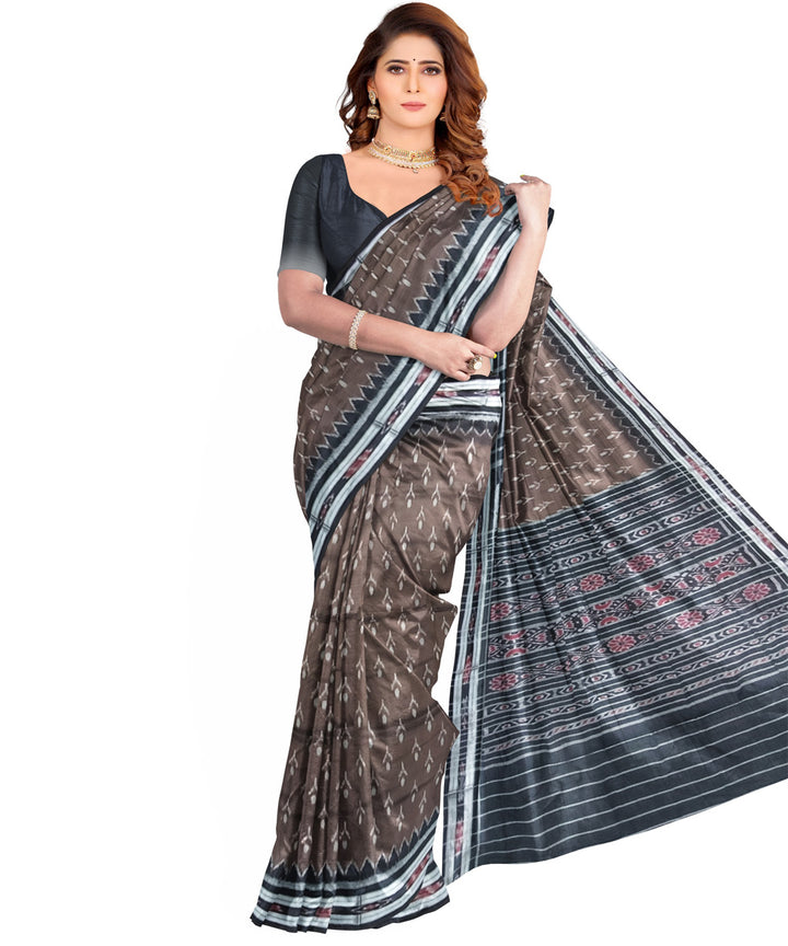 Deep brown black cotton handloom nuapatna saree