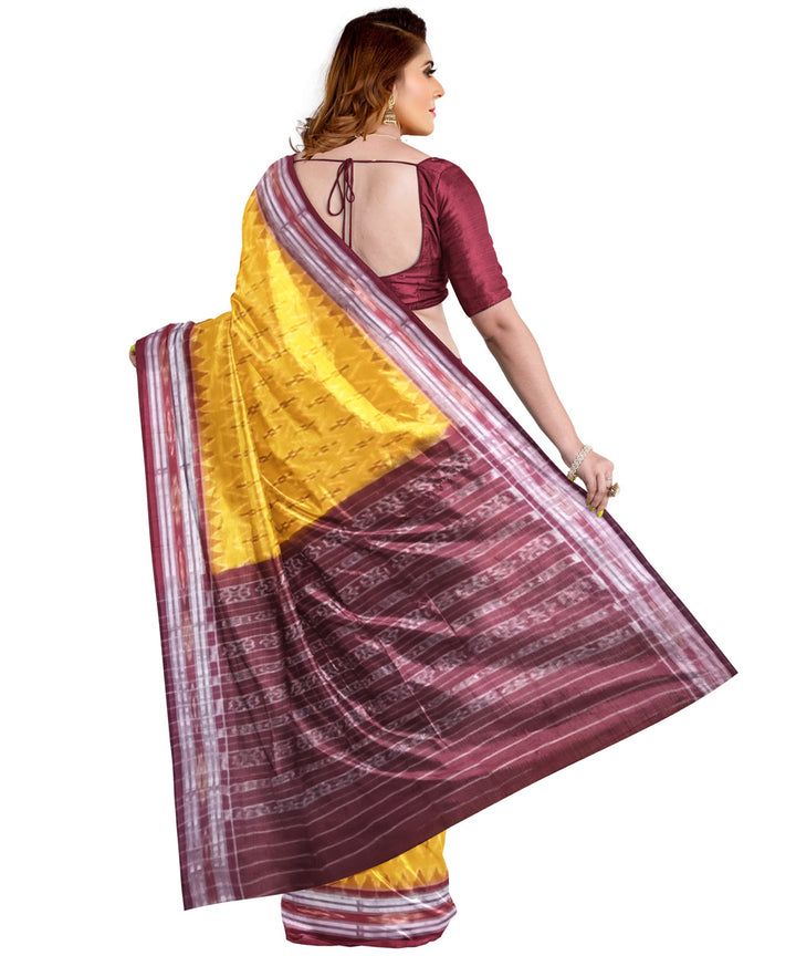 Yellow maroon cotton handloom nuapatna saree