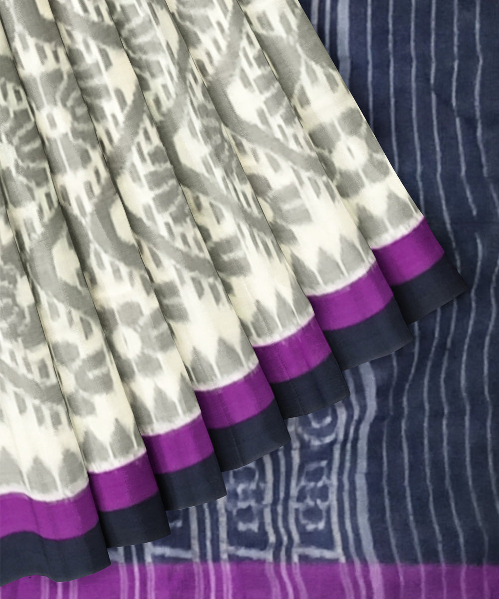 Offwhite black handloom nuapatna cotton saree