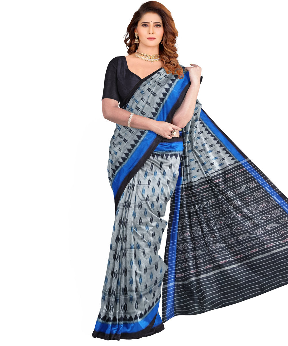Grey blue black cotton handloom nuapatna saree