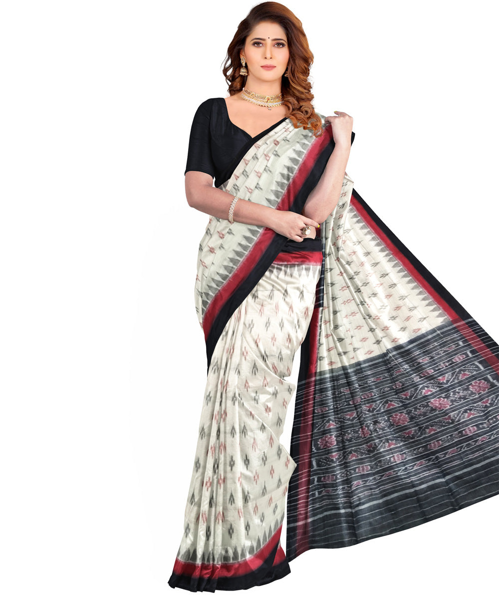 Offwhite black cotton handloom nuapatna saree