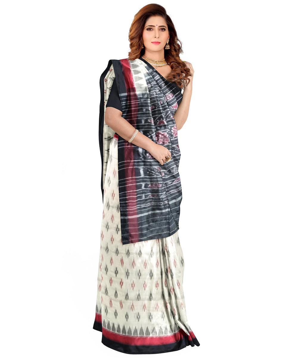 Offwhite black cotton handloom nuapatna saree