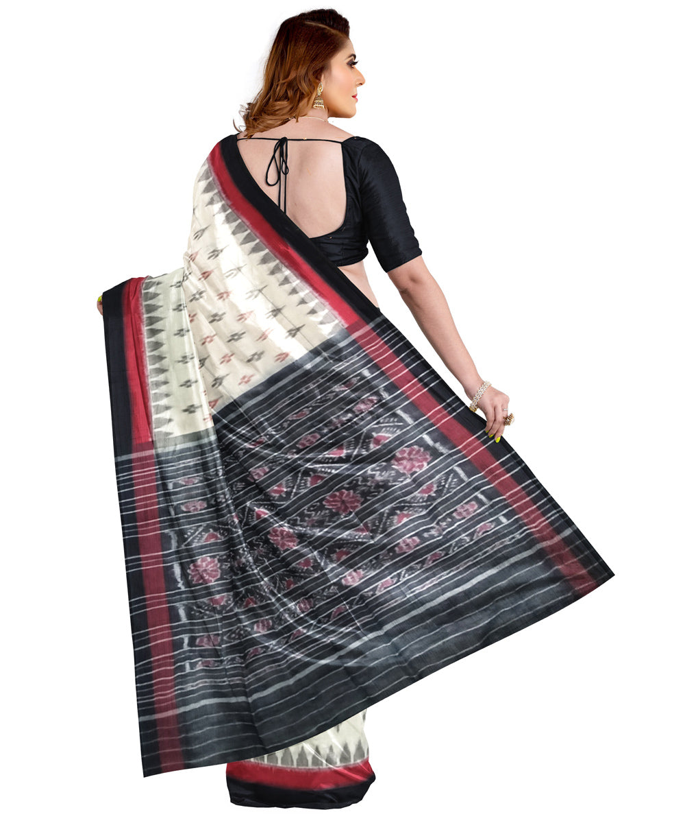 Offwhite black cotton handloom nuapatna saree