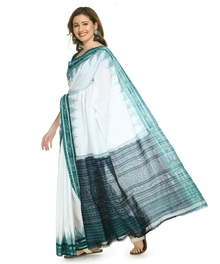 Offwhite light green cotton handloom nuapatna saree