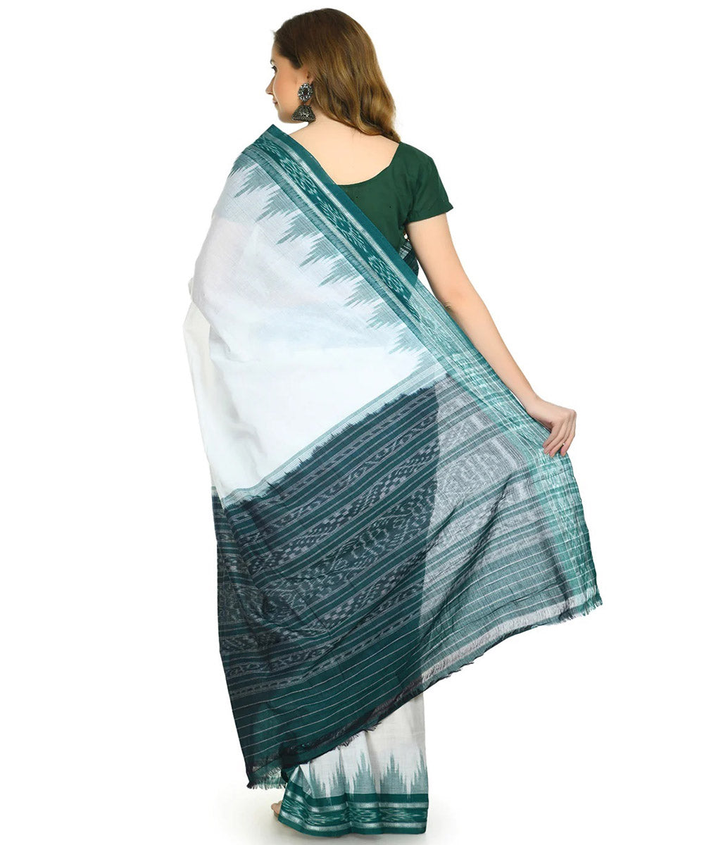Offwhite light green cotton handloom nuapatna saree