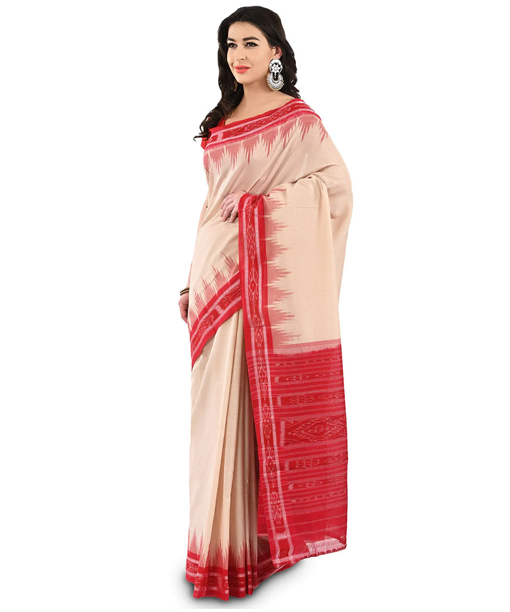 Offwhite red cotton nuapatna handloom saree