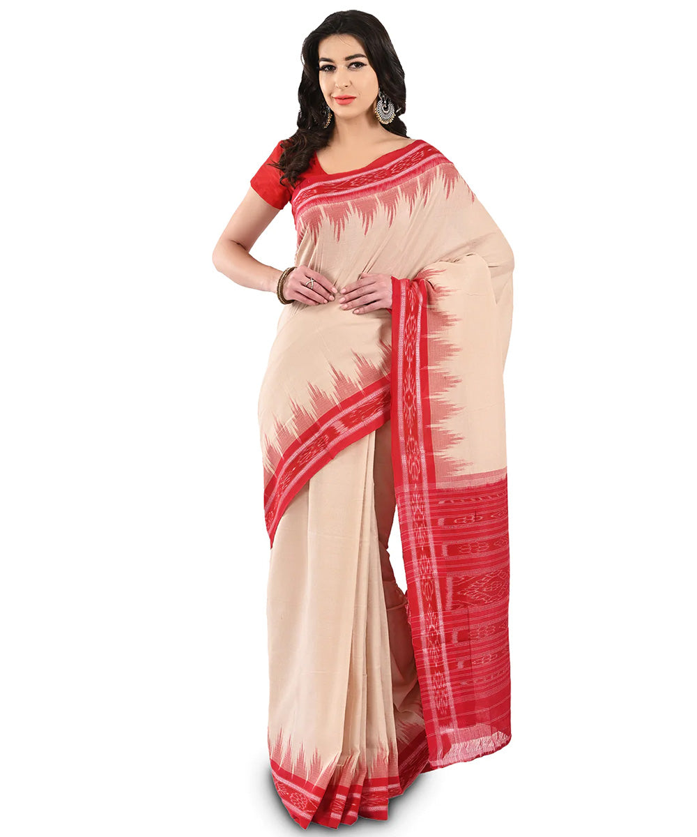 Offwhite red cotton nuapatna handloom saree