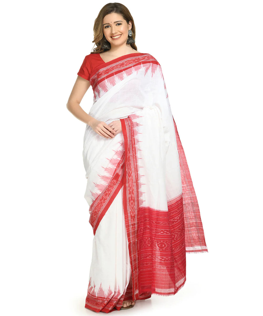 Offwhite red nuapatna cotton handloom saree
