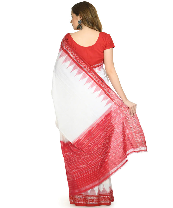 Offwhite red nuapatna cotton handloom saree