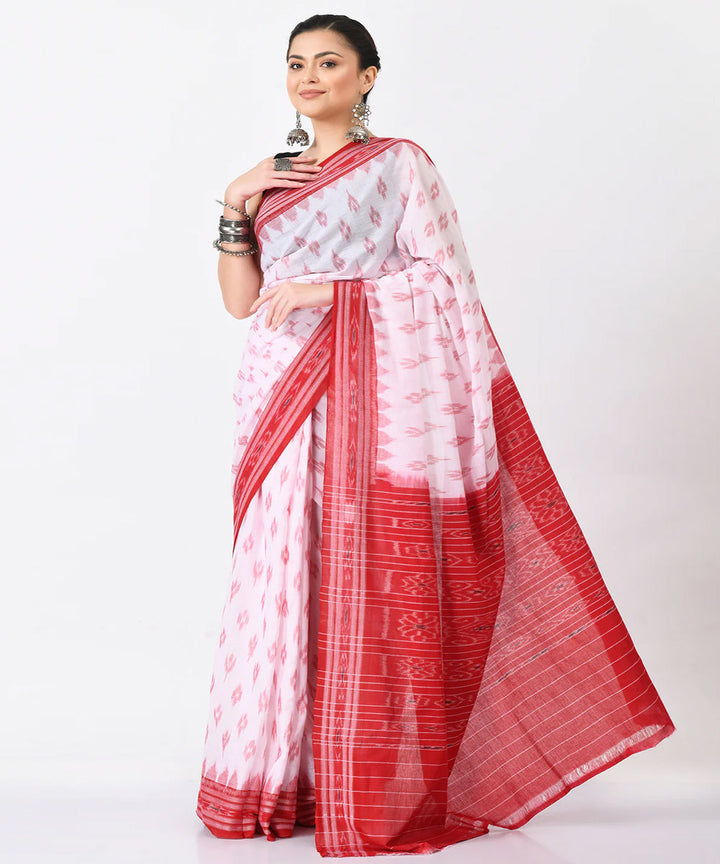 Offwhite red nuapatna handloom cotton saree