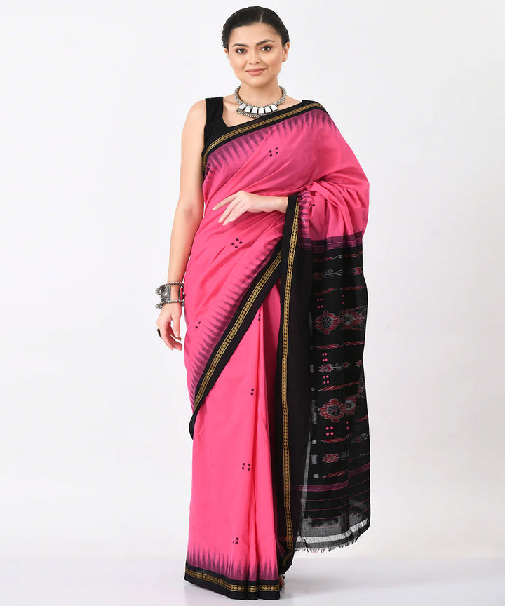 Pink black handloom cotton nuapatna saree