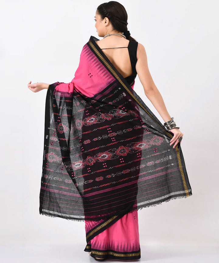 Pink black handloom cotton nuapatna saree
