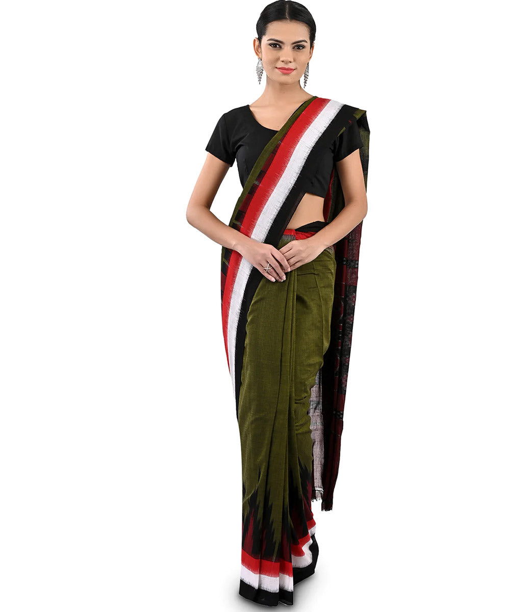 Dark green black cotton handloom nuapatna kargil saree
