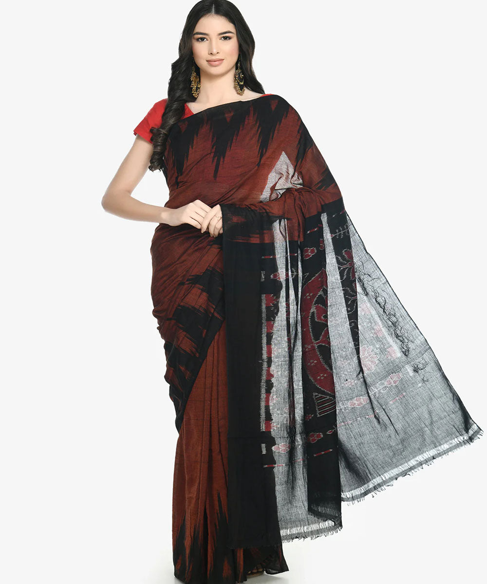 Maroon black cotton handloom nuapatna kargil saree