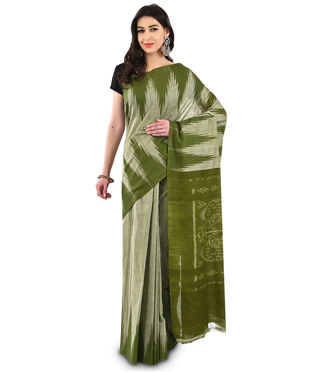 Grey green kargil cotton handloom nuapatna saree