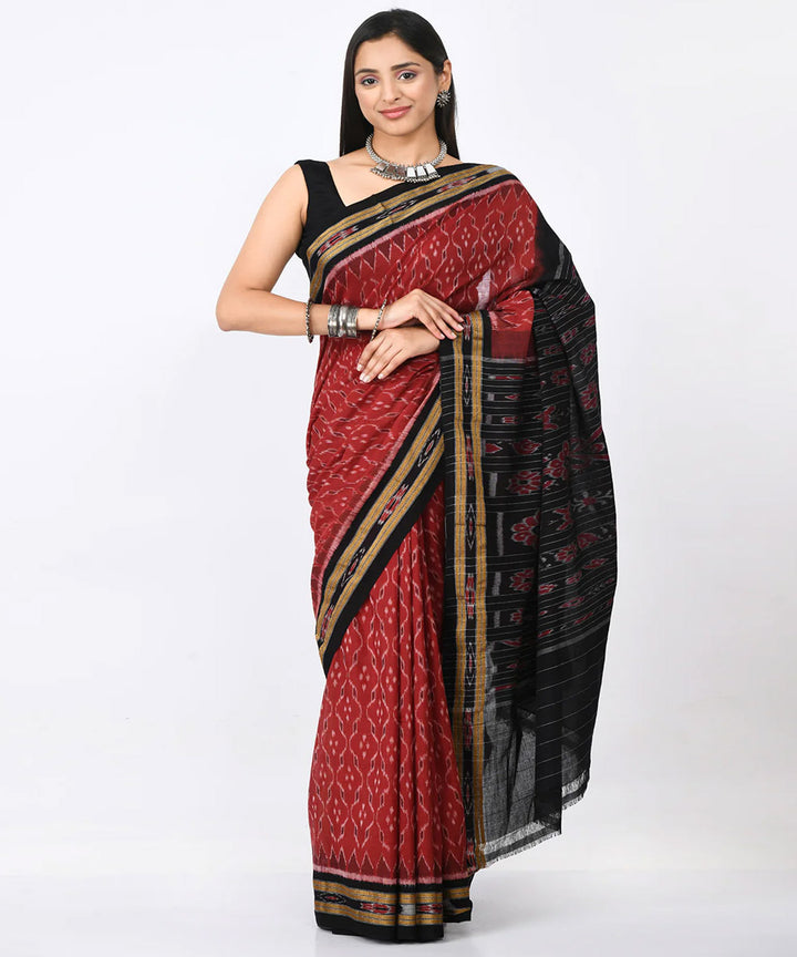 Red black handloom nuapatna cotton saree