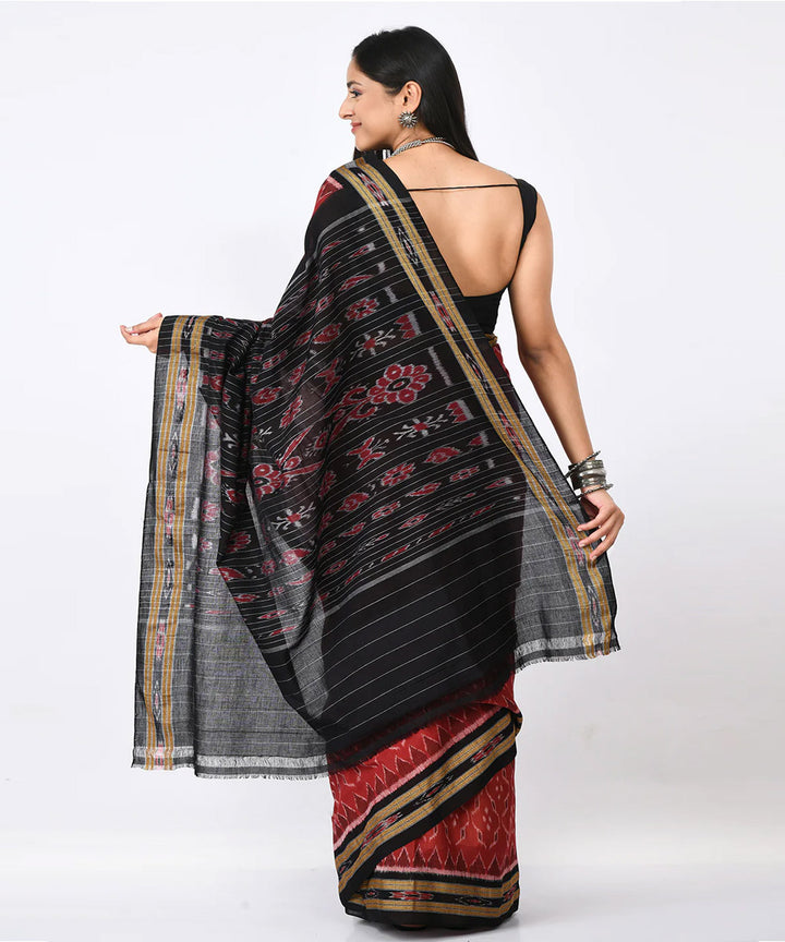 Red black handloom nuapatna cotton saree