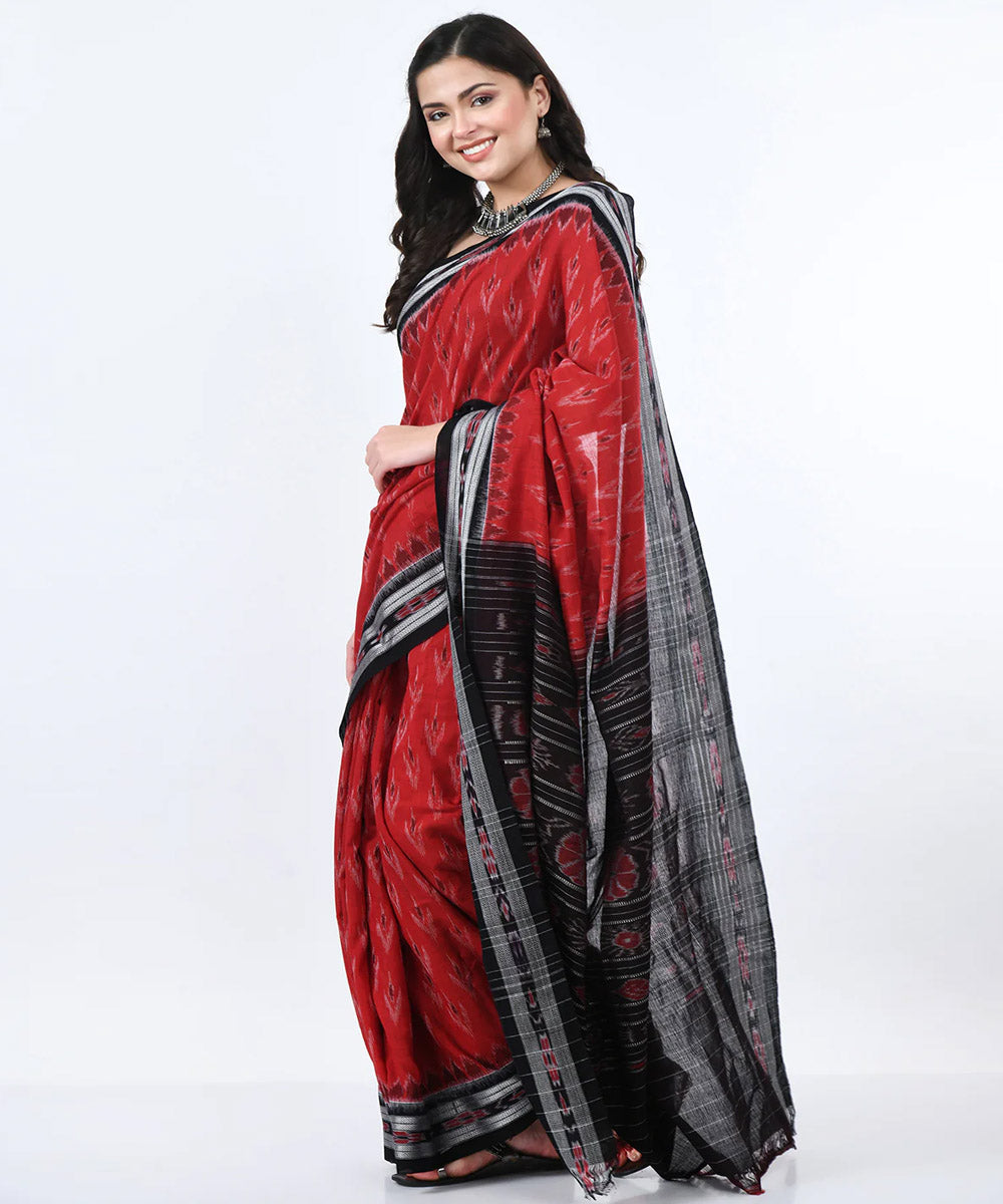 Red black cotton handloom nuapatna saree
