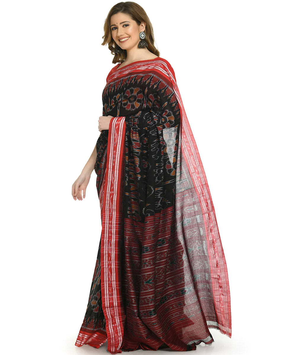 Black maroon cotton handloom nuapatna saree