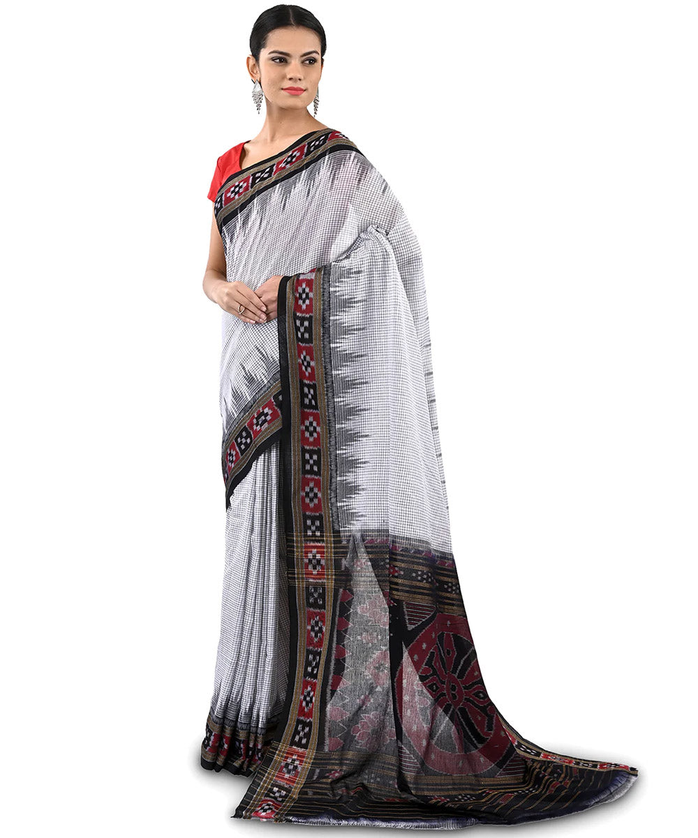 Offwhite black kargil cotton handloom nuapatna saree