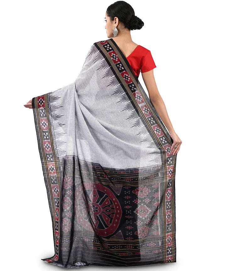 Offwhite black kargil cotton handloom nuapatna saree