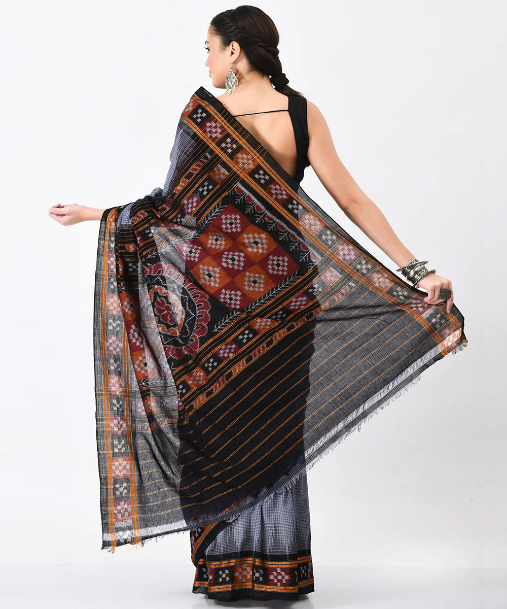 Grey black cotton handloom nuapatna saree