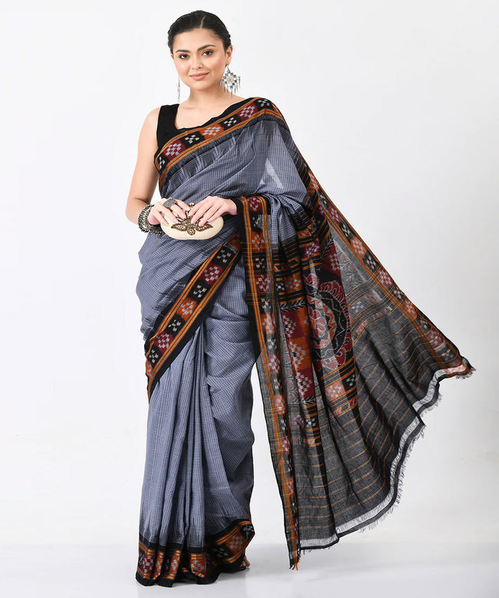 Grey black cotton handloom nuapatna saree