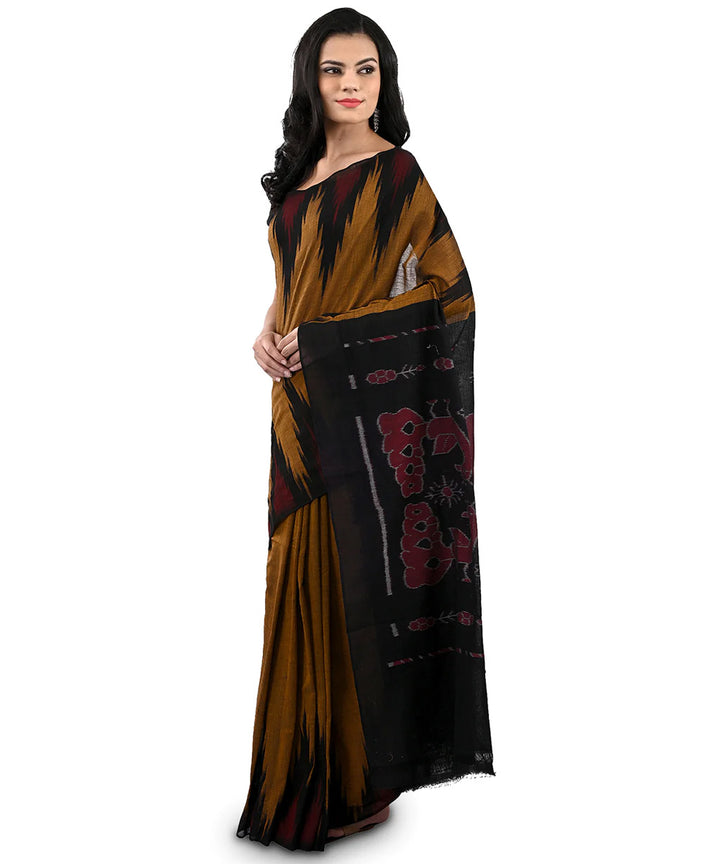 Mustard black kargil cotton handloom nuapatna saree