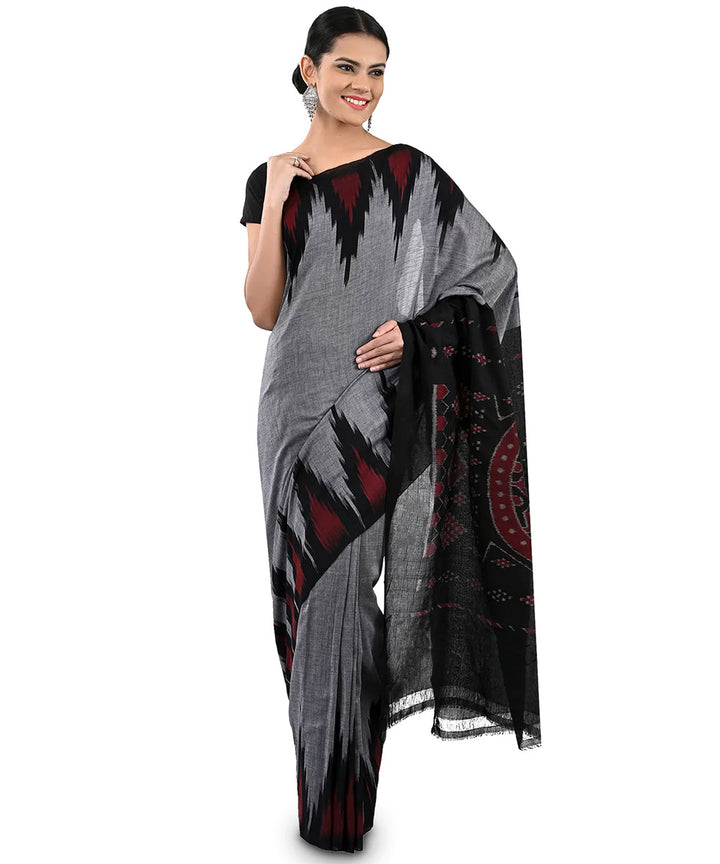 Grey black kargil cotton handloom nuapatna saree