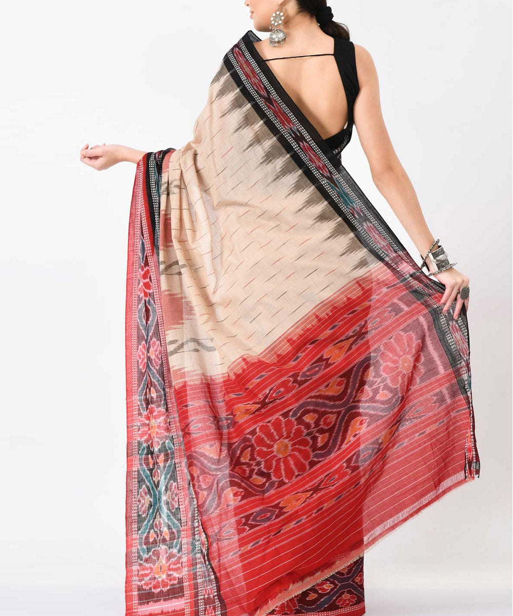 Cream red handloom cotton nuapatna saree