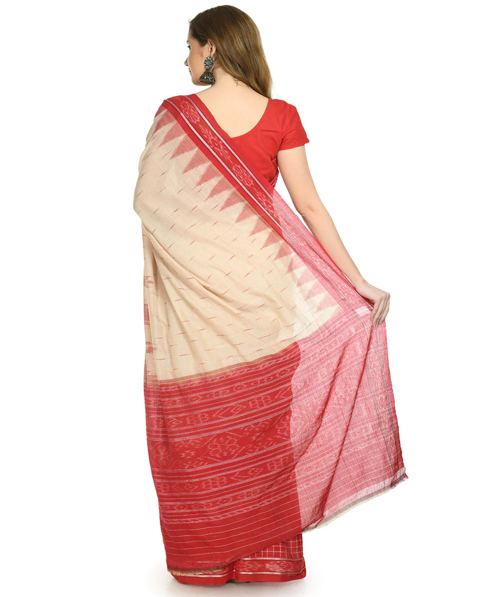 Cream red cotton handloom nuapatna saree