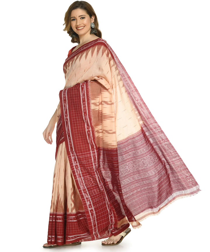 Cream maroon cotton handloom nuapatna saree