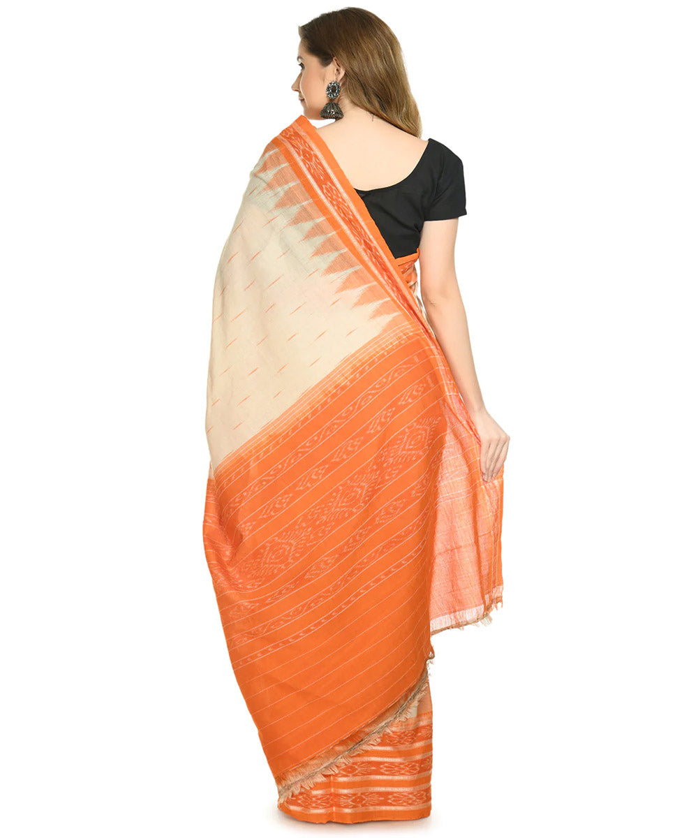 Cream orange cotton handloom nuapatna saree